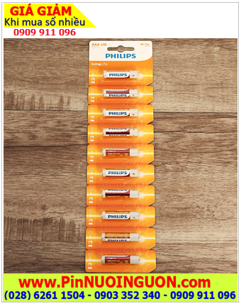 Philips R03L10S/97, Pin AAA 1.5v Philips R03L10S/97 Longlife Zinc Carbon chính hãng (Vỉ 10viên)